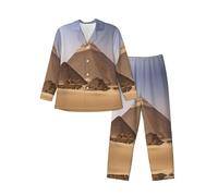 DRTGEDS Pyramids Of Egypt Mens Pajama Set Button Down Pajama Set For Bedtime Routine Morning Rest, Black/White, L
