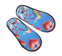 DRTGEDS Rainbow Colored Gay Pride Hearts printing Fall Winter Fuzzy Slippers Comfy House Shoes,Portable for Hotel Travel Gifts for Women and Men, Black, 5