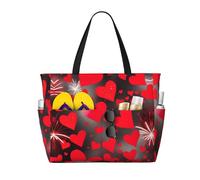 DRTGEDS Red Hearts Handbags for Women, Fireworks Design Travel Bag with Zipper and Pockets for Travel and Vacation, Black/White, One Size