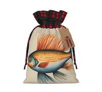 DRTGEDS Safflower Flying Fish 1 Pcs Christmas Drawstring Gift Bag 8.3x11.8 Inch For Giving Gifts In Holiday Party Packaging