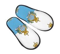 DRTGEDS San Marino Flag Print Fuzzy Slippers Fall Winter Comfortable House Shoes Portable Hotel Travel Gifts for Women Men, Black/White, 5