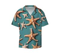DRTGEDS Sea Shell Starfish Mens Casual Button Down Shirt Short Sleeve Cuban Shirts Printed Summer Shirt, Black, Medium