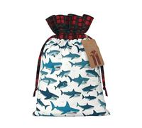 DRTGEDS Shark pattern with different gestures 1 Christmas drawstring gift bag 8.3 x 11.8 inches, for gift giving in the party packaging