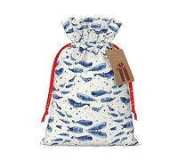 DRTGEDS Small Blue Whale Swimming 1 Pcs Christmas Drawstring Gift Bag 4.7 x 6.9 Inch For Gift Present Holiday Party Packaging