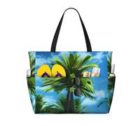 DRTGEDS Summer Palm Tree Beach Tote Bags For Women Travel Totes Bag Handbag With Zipper And Pockets For Travel Vacation, Black, One Size