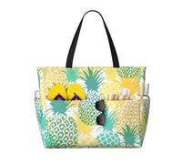 DRTGEDS Tropical Pineapple Beach Tote Bags For Women Travel Totes Bag Handbag With Zipper And Pockets For Travel Vacation, Black, One Size