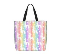 DRTGEDS Unicorns On Colorful Stripes Duty Reusable Shopping One-Shoulder Bags â€“ Large Tote Bags Are Foldable, Black, One Size
