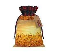 DRTGEDS Wheat Field Printing 8.3x11.8 Inch Durable Color Matching Plaid Christmas Bag For Christmas Party Gift Wrapping