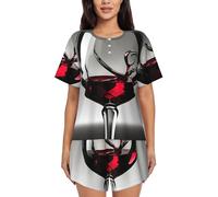 DRTGEDS Wine Glass Pajamas Sets For Women Soft Short-Sleeved Pjs With Lounge Shorts Two Piece Sleepwear, Black, S
