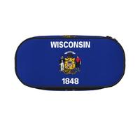 DRTGEDS Wisconsin State Flag Pencil Case for Men Women Aesthetic Portable Pencil Case Zipper Pouches for Office Organizer, Black/White, One Size, Art Deco