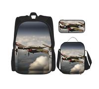 DRTGEDS World War 2 Backpack With Lunch Box 3 In 1 Set With Pencil Case, Large Capacity Backpack With Chest Strap
