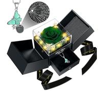 DRTINA Preserved Green Real Rose with I Love You Butterfly Necklace-Eternal Flowers Rose Birthday Gifts for Women Wife Mom Girlfriend Grandma on Mothers Day Valentines Anniversary Christmas Romantic