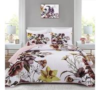 Drucon Floral Quilt Set King 3 Pieces Boho Blush Quilt Coverlet Set Soft Microfiber Lightweight Colorful Floral Quilted Bedspread for All Season 104"x90"