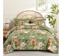 Drucon Queen Comforter Set - 7 Pieces Floral Sage Green Soft Bedding Sets, Queen Bed in a Bag with Botanical Flowers Comforter, Sheets, Pillowcases & Shams