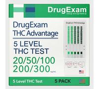 5 Pack - DrugExam THC Advantage Made in USA Multi Level Marijuana Home Urine Test Kit. Highly Sensitive THC 5 Level Drug Test Kit. Detects at 20 ng/mL, 50 ng/mL, 100 ng/mL, 200 ng/mL and 300 ng/mL