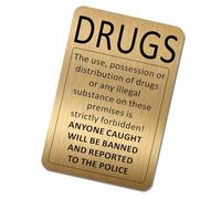 DRUGS Aluminium Metal Sign GOLD Tin Use Possession Distribution Illegal Substance Premises Forbidden Banned Reported Police Restricted School Restaurant Workplace Club Bar 150x100mm SMALL ME23