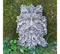 Druid Greenman Stone Plaque | Garden Outdoor Hanging Statue Decoration Ornament