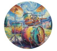 Drum 68 Piece Round Puzzle Musical Instrument Music Animal Shape Durable Family Puzzle Stress Relief Educational Home Decor Creative Challeng Educational 68 PCS