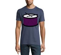 Drum and Sticks Art Crew Neck Cotton Men's T-Shirt Denim Large