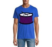Drum and Sticks Art Crew Neck Cotton Men's T-Shirt Royal Blue Large