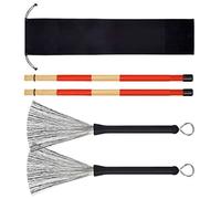 Drum Brushes Set, Flexible Stainless Steel Wire Brushes, Drumsticks with Storage Bag for Youth Rock Bands, School Music Programs, Practice Sessions