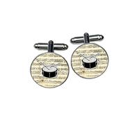 Drum Cufflinks for Men - Percussionist Gift for Drummer, Band Member & Music Teacher - Vintage Sheet Music Score Design - Wedding & Secret Santa