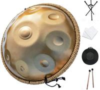 drum, D Minor 9 Notes Handpan in Gold, 22 inches Steel Hand Drum with Bag, Mallet, Stand, Cloth,gold,432hz
