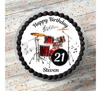 Drum Drummer Music Notes Personalised 7.5" Round Edible Icing Cake Topper