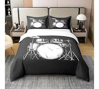 Drum Kit Comforter Cover Drum Bedding 100% Cotton Set for Boys Girls Children Rock Music Themed 100% Cotton Duvet Cover Single Size Musical Pattern Bedspread Cover Room Decor Quilt Cover 2Pcs