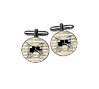 Drum Kit Cufflinks for Men - Rock Band Drummer Gift - Full Set Percussion Accessory - Vintage Sheet Music Score Design - Wedding & Secret Santa