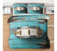 Drum Kit Duvet Cover Set Twin Size, Vintage Drum Bedding Set, Musical Instrument Microfiber Comforter Cover with 2 Pillow Shams, Comfy Breathable Lightweight Wood Grain Comforter Cover