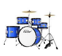 Drum Kit Eastar Full Size, Junior Drum Kit 5-Piece, Christmas Gift Ideas,with Adjustable Throne and Cymbal, Pedal & Drumsticks, 16 inch, Metallic Blue