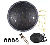 Drum Kit,Ethereal Drum 14-Inch Handpan Instrument D-Key Percussion Drum For Music Education, Mind Healing, 15-note Steel Tongue Drum for Beginner Kids and Adults,Black