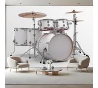 Drum Kit Music Theme Kids Room Canvas Peel and Stick Wall Mural Modern Simple White Large Removable Self-Adhesive Wallpaper Decor for Nursery Boy Girl Bedroom 160x112 inches / 400x280 cm