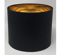 Drum Lamp Shade Black Fabric Gold Lining for Ceiling, Table, Floor Lamp Handmade Cylinder Form (25 cm Diameter 20 cm Height)