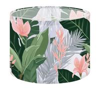Drum Lamp Shade Large Lampshade Floral Seamless Green Banana Leaves Pink Bromeliaceae Plant for Floor Lamps Table Lamps Pendant Light Linen Lampshades Replacement Bedside Light Shades