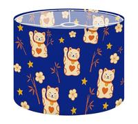 Drum Lamp Shade Large Lampshade Maneki Neko Hand Drawn Seamless Talisman for Floor Lamps Table Lamps Pendant Light Linen Lampshades Replacement Bedside Light Shades
