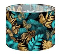 Drum Lamp Shade Large Lampshade Seamless Blue Green Tropical Banana Leaves Gold Exotic Palm for Floor Lamps Table Lamps Pendant Light Linen Lampshades Replacement Bedside Light Shades