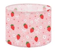 Drum Lamp Shade Large Lampshade Seamless Pattern Strawberry Green Leaves Flower Ribbon Bow Pink for Floor Lamps Table Lamps Pendant Light Linen Lampshades Replacement Bedside Light Shades