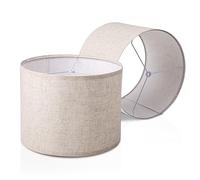 Drum Lampshade Set of 2, Lamp Shades for Table Lamps Floor Lamp, 13" Top X 13" Bottom X 10" High Beige Large Line Fabric Lamp Shades, Easy Assembly Replacement Lampshades