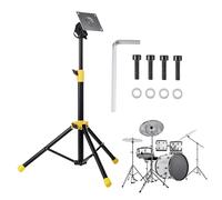 Drum Pad Stand - Foldable Stainless Black, Adjustable Height Pillar, Pivoting Top Plate, Three Legged Percussion Support Base | Musical Performance for Orchestral Stage Profession