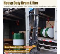 Drum & Pail Handling Equipment for Forklift/Hoist, Self Locking Chain Drum Lifting Horizontal Vertical, Heavy Duty Barrel Clamp 1102LBS Capacity