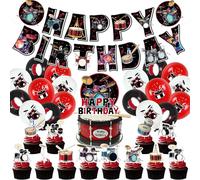 Drum Party Music Decoration, 32 Pieces Rock Roll Birthday Decoration, Happy Birthday Cupcake Topper, Theme Birthday Party Decoration, Hip-Hop Birthday Decoration, Garland, Music Notes Balloons, Cake