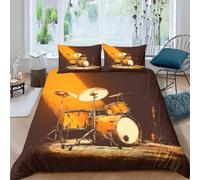 Drum Pattern Duvet Cover Set Double 3D Printed Microfiber Rock Band Style Bedding Set Ultra-Soft Quilt Cover 200 x 200 cm with Zipper Closure and 2 Pillowcases 50x75 cm f.820