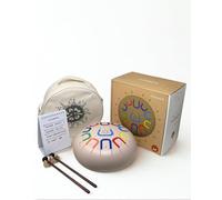 DRUM PLUS Steel Tongue Drum 10 Inches (25 cm) Metal Reed Drum 11 Notes Handpan Drum Metal Percussion Instrument (Cream)