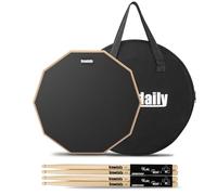 Drum Practice Pad for drumming drum pad and sticks 12 In,Sided With 2 Pairs/4 Maple 5A Drum Sticks & Storage Bag(Black)