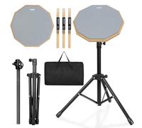 Drum Practice Pad Snare Drum Stand Set 12 In With Double Sided Silent Drum Pad, Drum sticks,Carrying Bag Adjustable Stand (Grey)