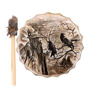 Drum Ritual Shaman - Wooden Spirit Instrument - Raven Symbols Design | Portable Music Drum with Old Motif and Adheres to Spiritual Practice - Traditional Sound Tool