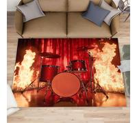 Drum Set Area Rug, Flame Music Print Rugs, Machine Washable Kids Rug for Living Room Bedroom Children's Room Dormitory Decor Floor Mat 100x150cm