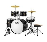 Drum Set Eastar 22 inch for Adults, 5 Piece Full Size Drum Kit Junior Beginner with Pedal Cymbals Stands Stool and Sticks, Mirror Black